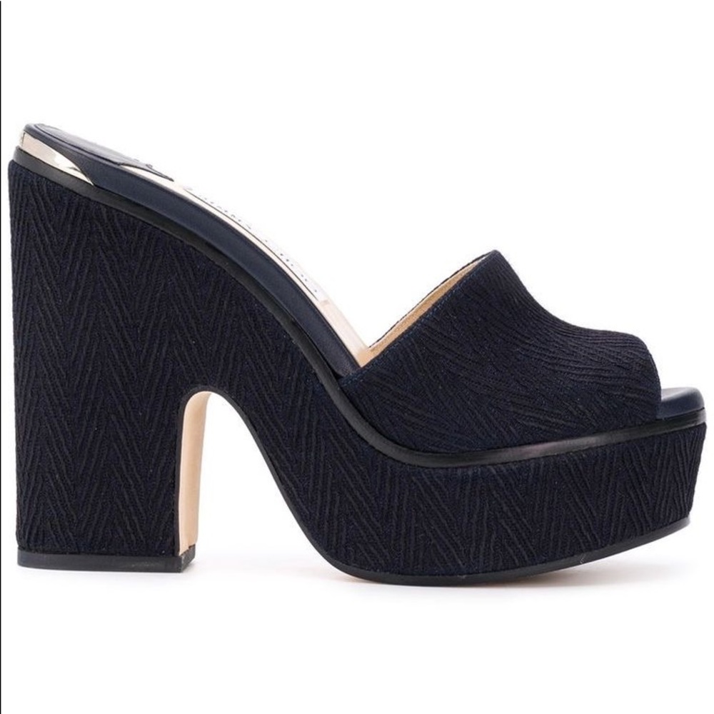 JIMMY CHOO Deedee 125 Navy Chevron Wedges